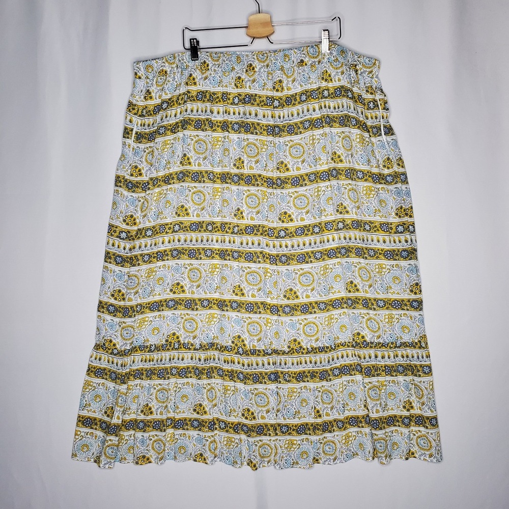 Lane Bryant Maxi Skirt Women 26/28 Crinkle Floral Stripe Boho Feminine Coastal